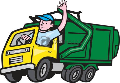 Garbage Truck Driver Waving Cartoon by patrimonio Vectors ...