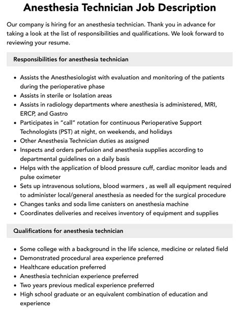 Anesthesia Technician Job Description | Velvet Jobs