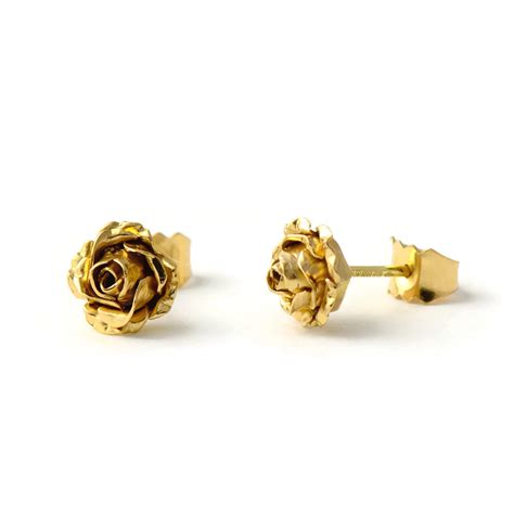 18ct gold rose stud earrings - solid gold stud earrings