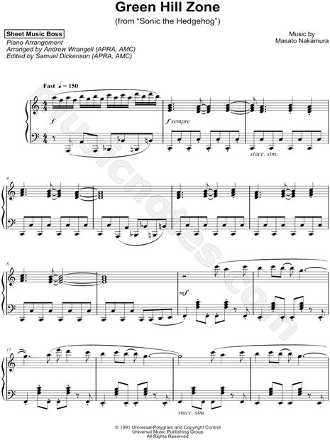 Sheet Music Boss "Green Hill Zone" Sheet Music (Piano Solo) in C Major ...