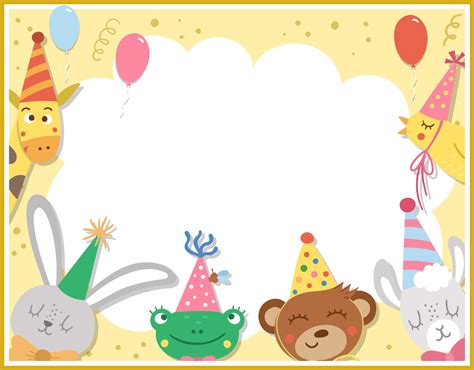 Birthday party greeting card template with cute animals. Anniversary ...