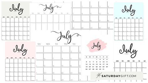 July 2024 Calendar - 9 Cute & FREE Printables | SaturdayGift