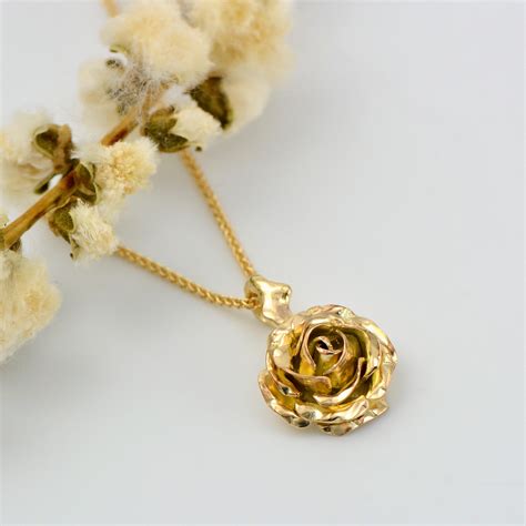 Gold rose pendant - Small rose necklace in 9ct yellow gold