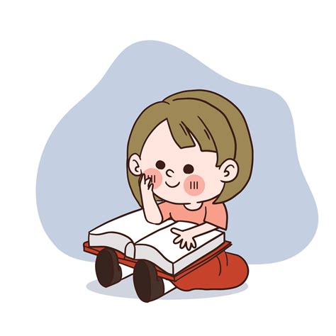 Cute Cartoon Girl Reading Book