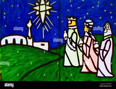 Three Wise Men Nativity Scene artwork Stock Photo - Alamy