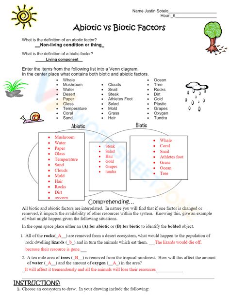 Free Printable Abiotic vs Biotic Factors Worksheets