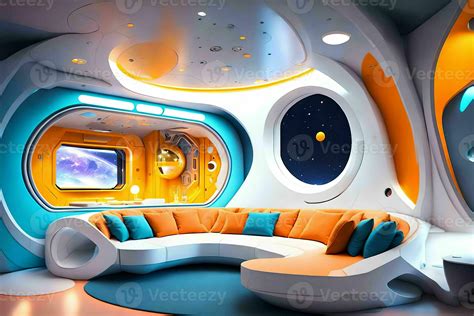 futuristic hard surface interior design of spaceship living room ...