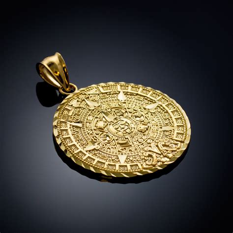 Gold Aztec Mayan Sun Calendar Pendant | 10k Gold Aztec Pendant | 14k ...