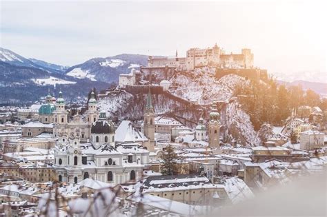 Premium Photo | Panorama of salzburg in winter snowy historical center ...