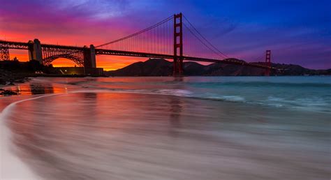 Download Blue Orange (Color) Sky Ocean Sunset Bridge Man Made Golden ...