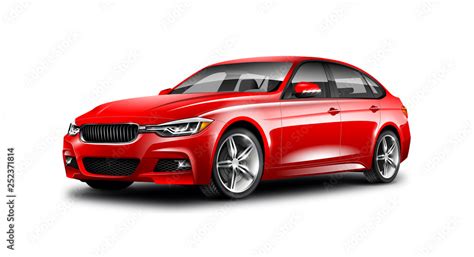 Red Luxury Sedan Car On White Background. Generic Vehicle Perspective ...