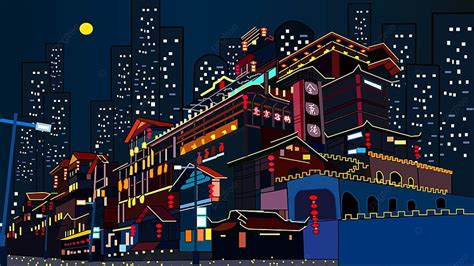 Chongqing Hongyadong Night Scene Illustration, Hongyadong, Night View ...