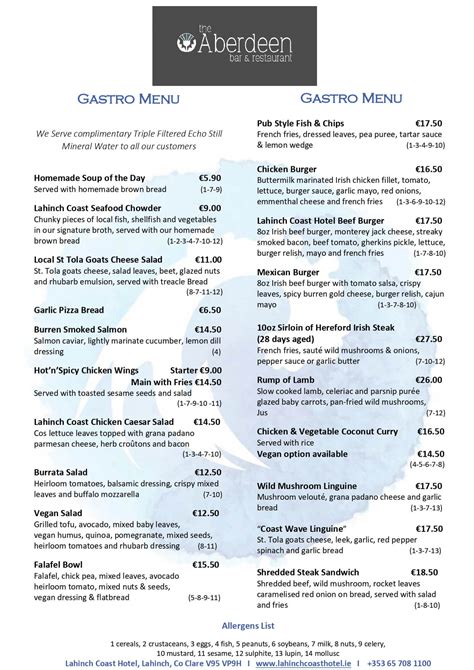 Lahinch Coast Hotel Gastro Bar Menu 2021 (1) | Lahinch Golf and Leisure ...