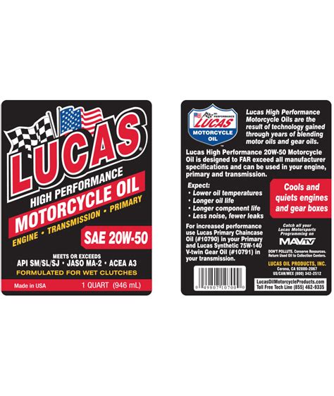 LUCAS OIL HIGH PERFORMANCE MOTORCYCLE OILS 946ML - Johnson's Truck and ...