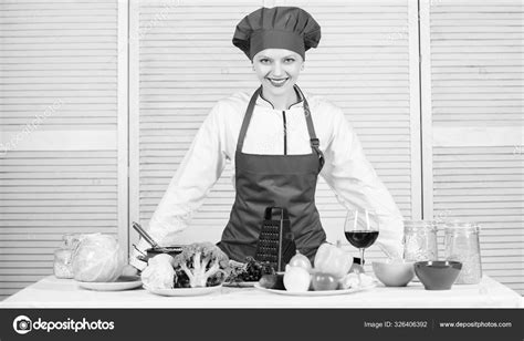 Uniform for professional chef. Lady adorable chef teach culinary arts ...