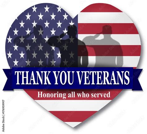 Thank YOU Veterans day. Vector Banner Heart with USA flag and ribbon ...