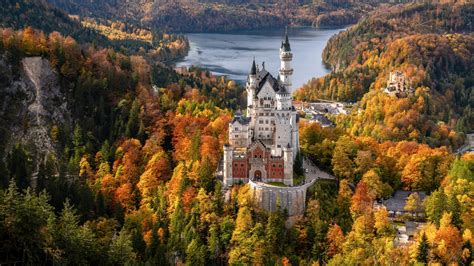 Bavaria Castle Covered By Forest Germany Lake Neuschwanstein 4K 5K HD ...