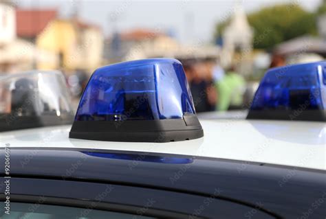 Blue sirens of italian police car Stock Photo | Adobe Stock