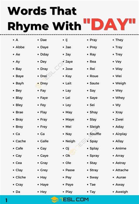 220+ Awesome Words that Rhyme with Day • 7ESL