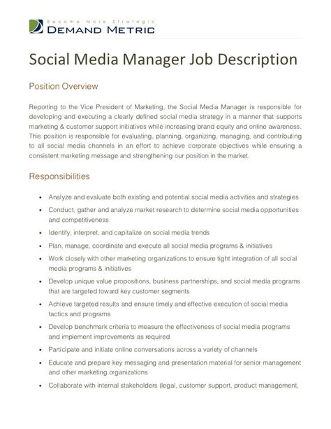 Social Media Manager Job Description