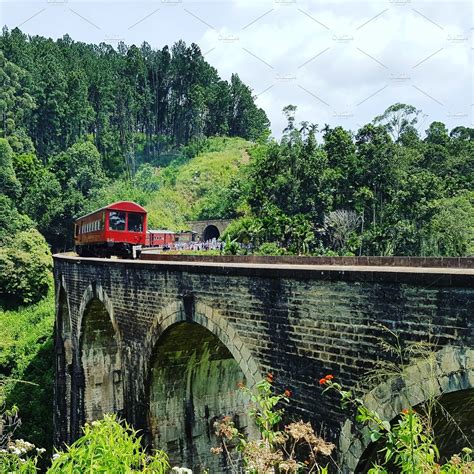 Vintage train on old bridge | Transportation Stock Photos ~ Creative Market