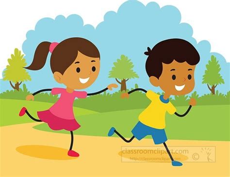 Children Kids Clipart-two kids running playing at school clipart