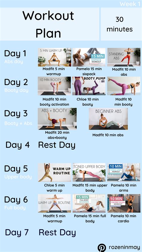 Weekly Workout Plan | Daily workout plan, Workout plan, Workout videos