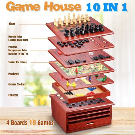 10 in 1 Wooden Board Games Toy House - Brown