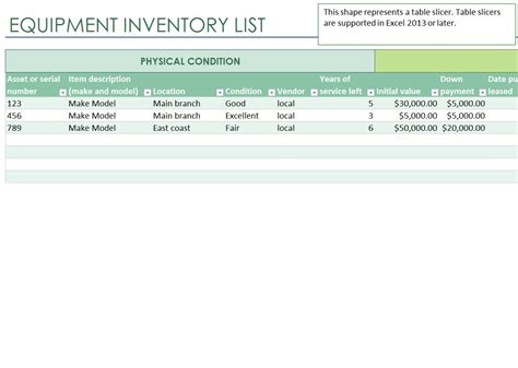 Equipment Inventory List | Equipment Inventory List Template