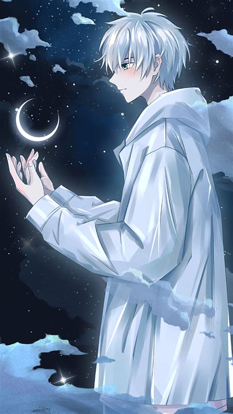 Anime boy, crescentmoon, sparkle, moon HD phone wallpaper | Pxfuel