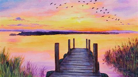 Sunset Dock Seascape Acrylic Painting LIVE Tutorial - YouTube