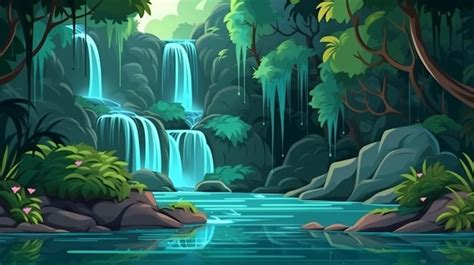 Premium AI Image | Waterfall in the forest jungle