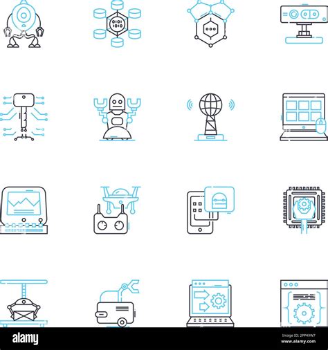 Mechatronics Systems linear icons set. Robotics, Sensors, Automation ...