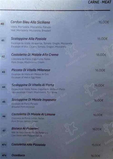 Menu at La Gondola, Porto