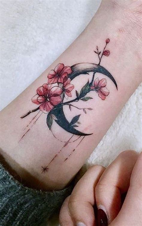 Floral Flower Moon Cherry Blossom Ankle Tattoo Ideas for Women - www ...