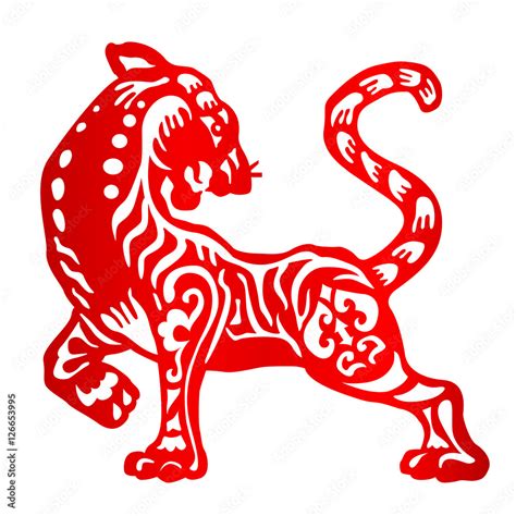 Zodiac Sign for Year of Tiger, The Chinese traditional paper-cut art ...