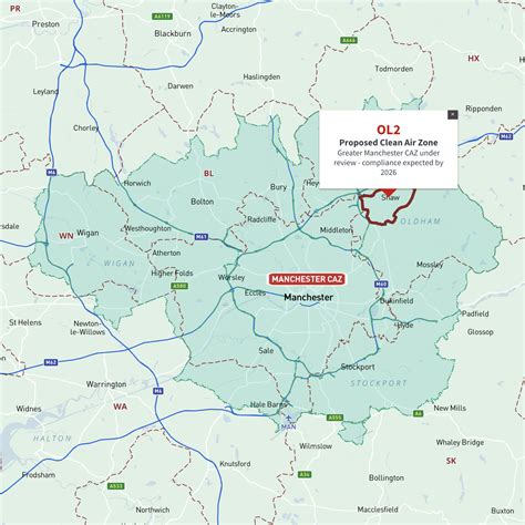 Interactive map of Greater Manchester Clean Air Zone and all M, BL, OL ...