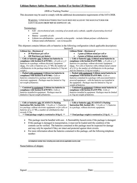 Lithium battery safety document template: Fill out & sign online | DocHub