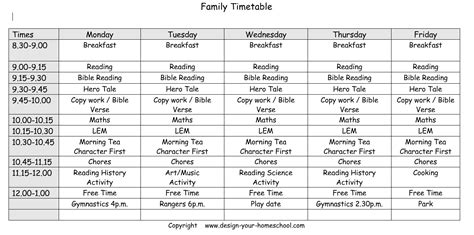 Sample Homeschool Schedule