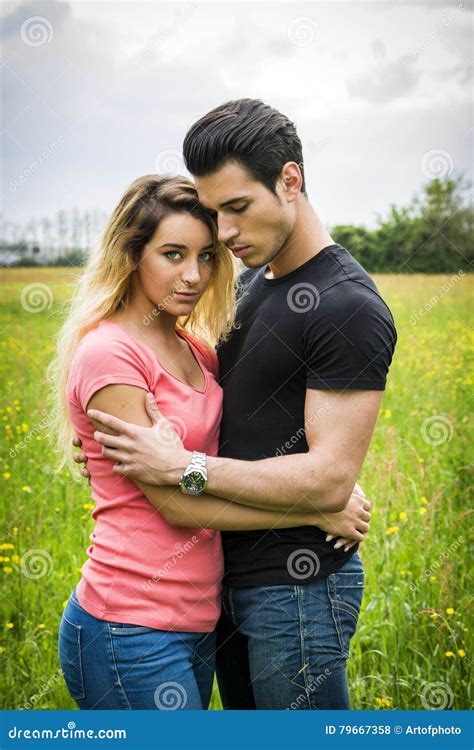 Boyfriend and Girlfriend Standing Showing Romantic Love Stock Photo ...