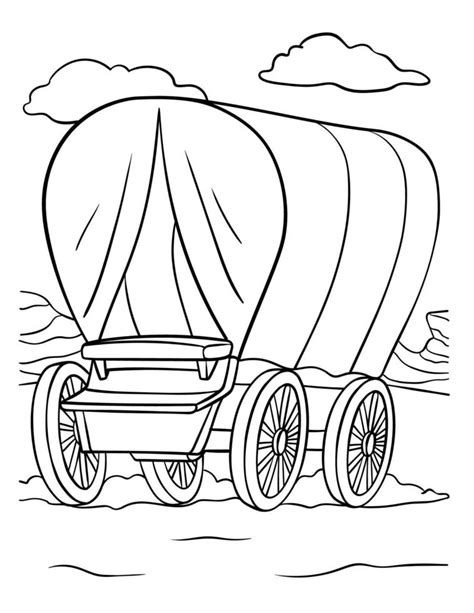 Cowboy Covered Wagon Coloring Page for Kids 20119209 Vector Art at Vecteezy