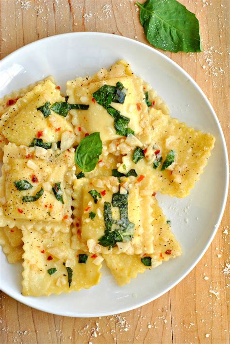 Creamy cheese ravioli sauteed in a light sauce of garlic and basil ...