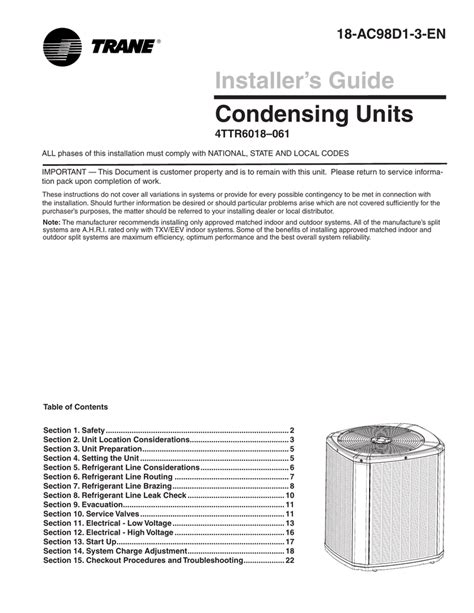 Trane XR16 Install Manual