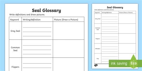 Seal Glossary Worksheet / Worksheets - NI