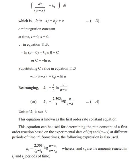 Rate equation for first order reactions