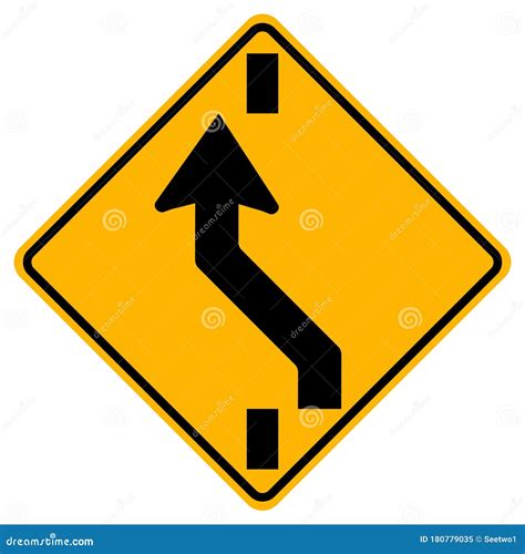 Warning Signs Shift To Left Carriageway on White Background Stock ...