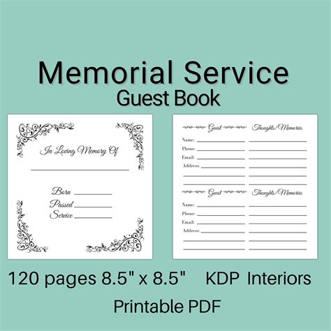 Funeral Memorial Template 8.5 X 8.5 Inches 120 Page Printable PDF File ...