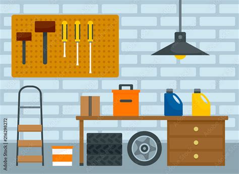 Home car garage background. Flat illustration of home car garage vector ...