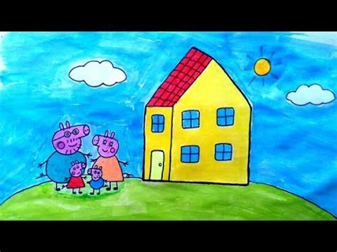 Peppa pig family with house drawing easy for kids - YouTube