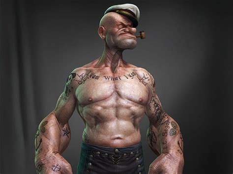 Popeye, tattoos, jeans, man, muscles, pipe, HD wallpaper | Peakpx